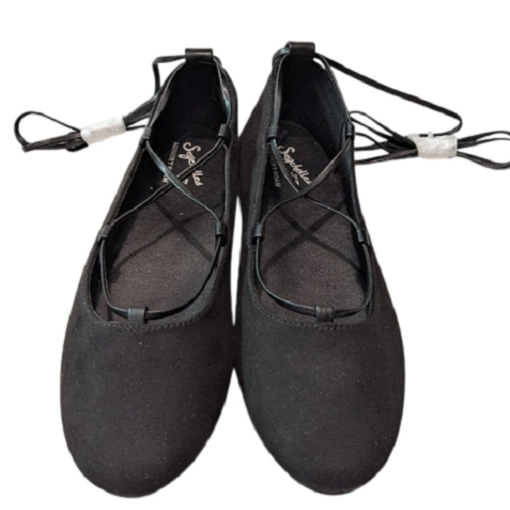 Seychelles Black Lace-up Memory Foam Comfort Ballet Flats Size 7.5  New w/o Box